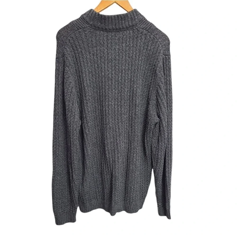 Eddie Bauer Mens Gray Ribbed Cotton Henley Sweater Mock Neck Size Large